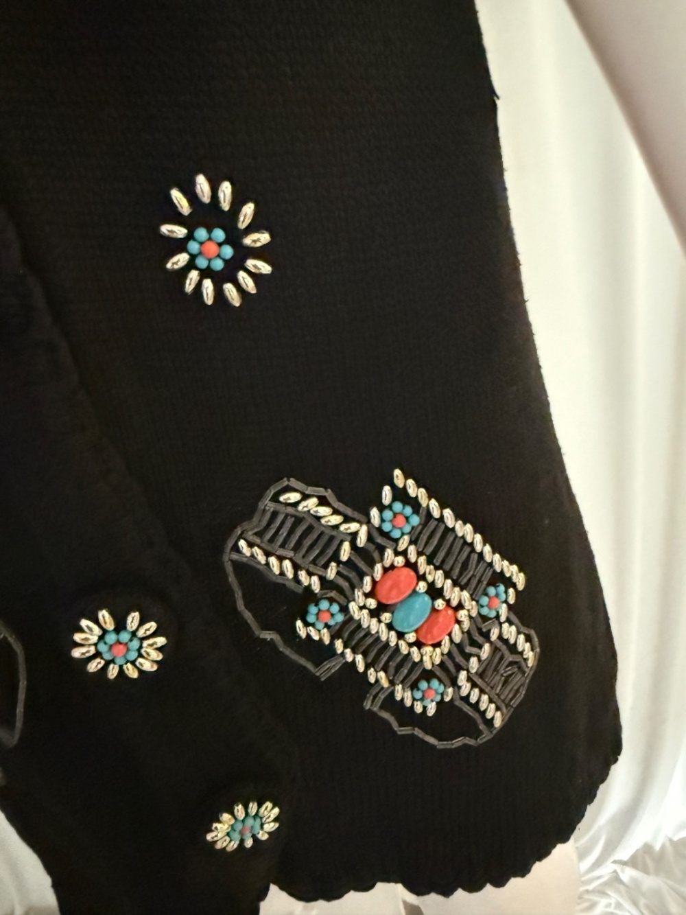 Victoria Jones Beaded Southwestern Sweater Vest Tunic Black Medium Boho Western - Picture 14 of 16